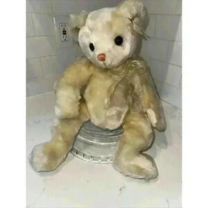 Vintage TY 16” YESTERBEAR Golden Teddy Bear with Ribbon 1999 With Heart Hang Tag